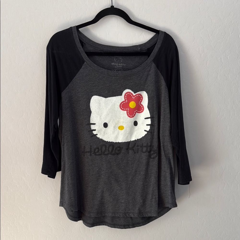 Torrid Black and Gray 3/4  Sleeve Tee with Hello Kitty Graphic